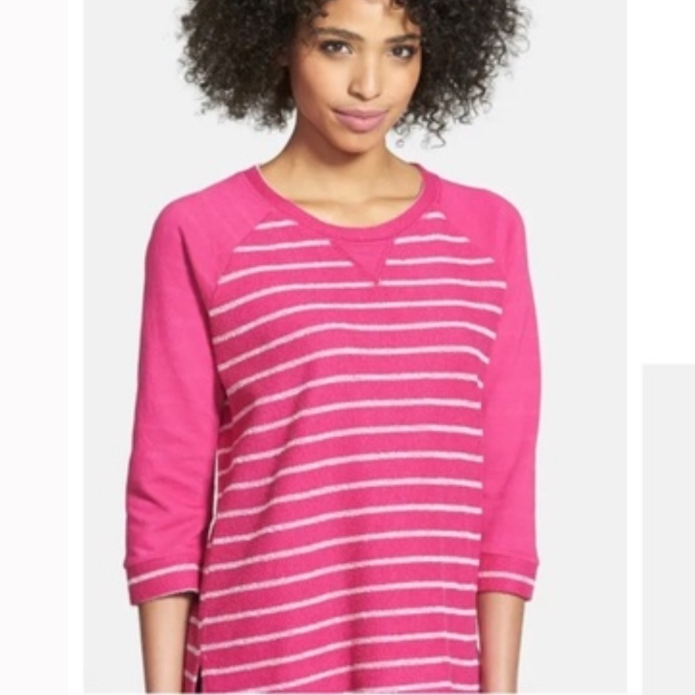 COPY - NYDJ  French Terry Striped Top Pink XS
